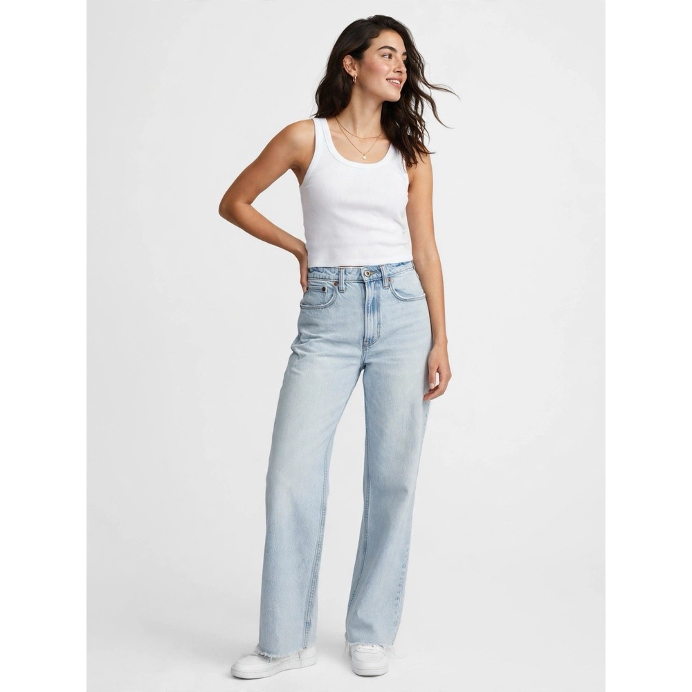 Abercrombie & Fitch The Loose High Rise Jeans 24 Light Wash Raw Hem Wide Leg